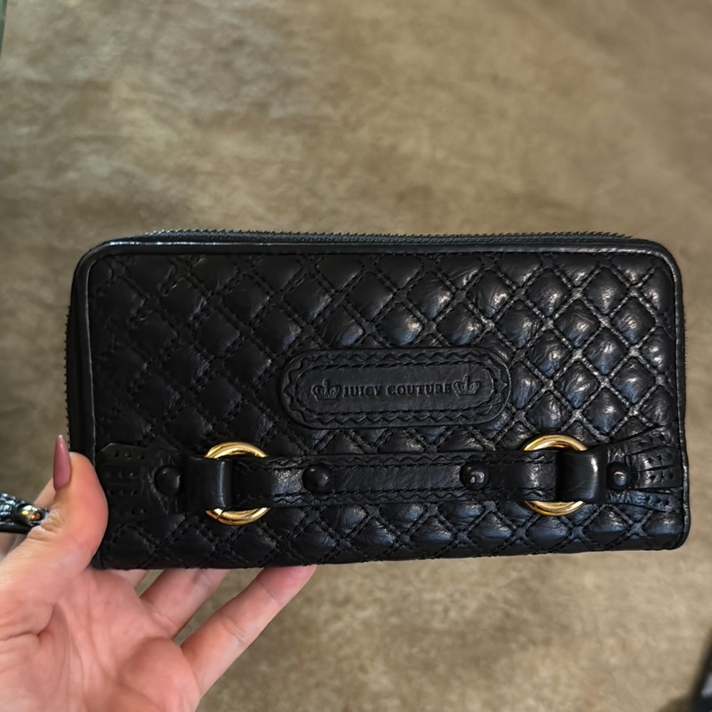 - Juicy Couture Black Quilted Wallet with Gold Rings